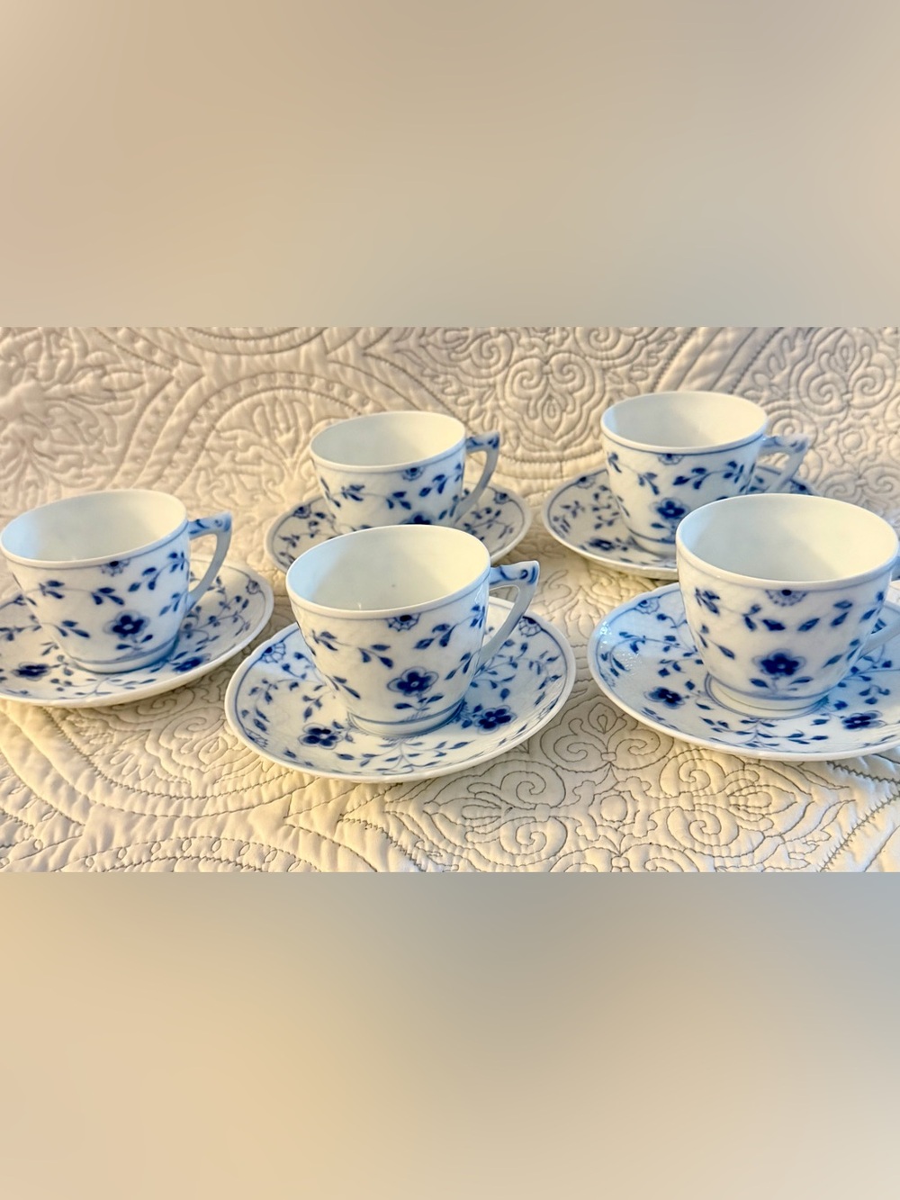 Bing & Grondahl Butterfly Porcelain Teacups and Saucers Set of 5